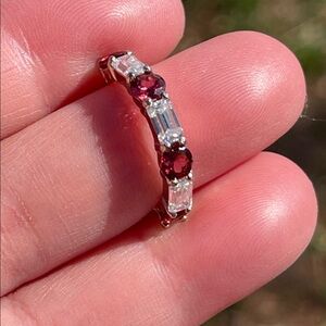 Natural Garnet Gemstone & Moissanite Half Eternity Ring 925 Silver Size 5